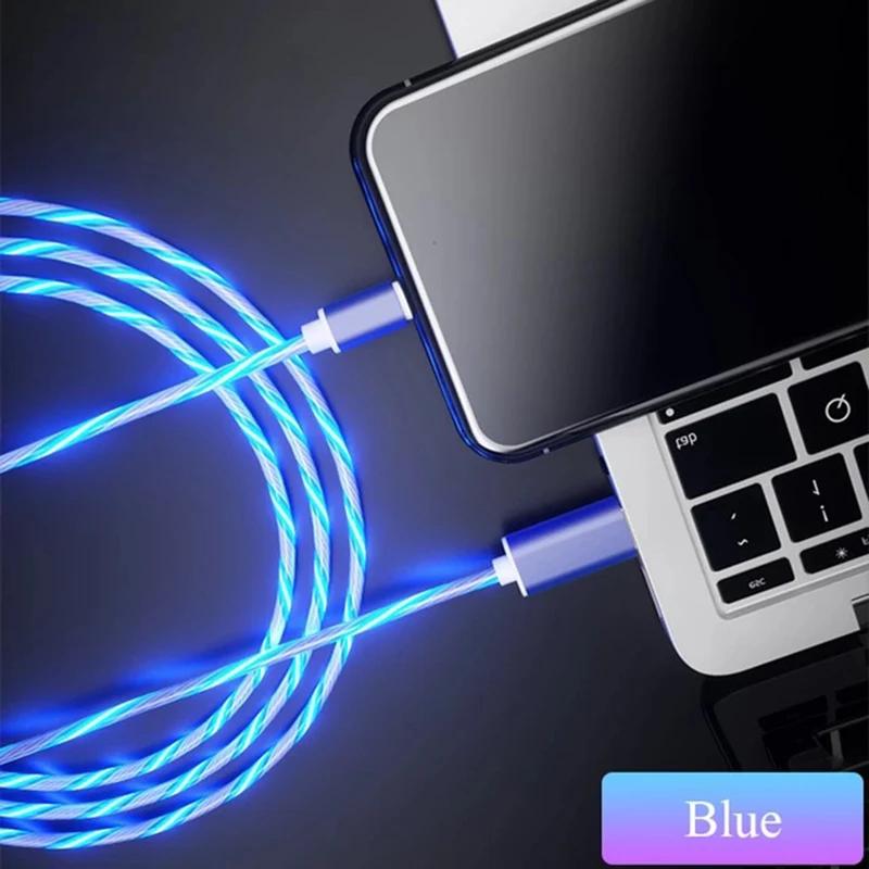 3A Glowing Cable Micro USB Type C Cable Charging For Sony Xperia Huawei Xiaomi LED Light Charger Flowing Streamer USB Cord
