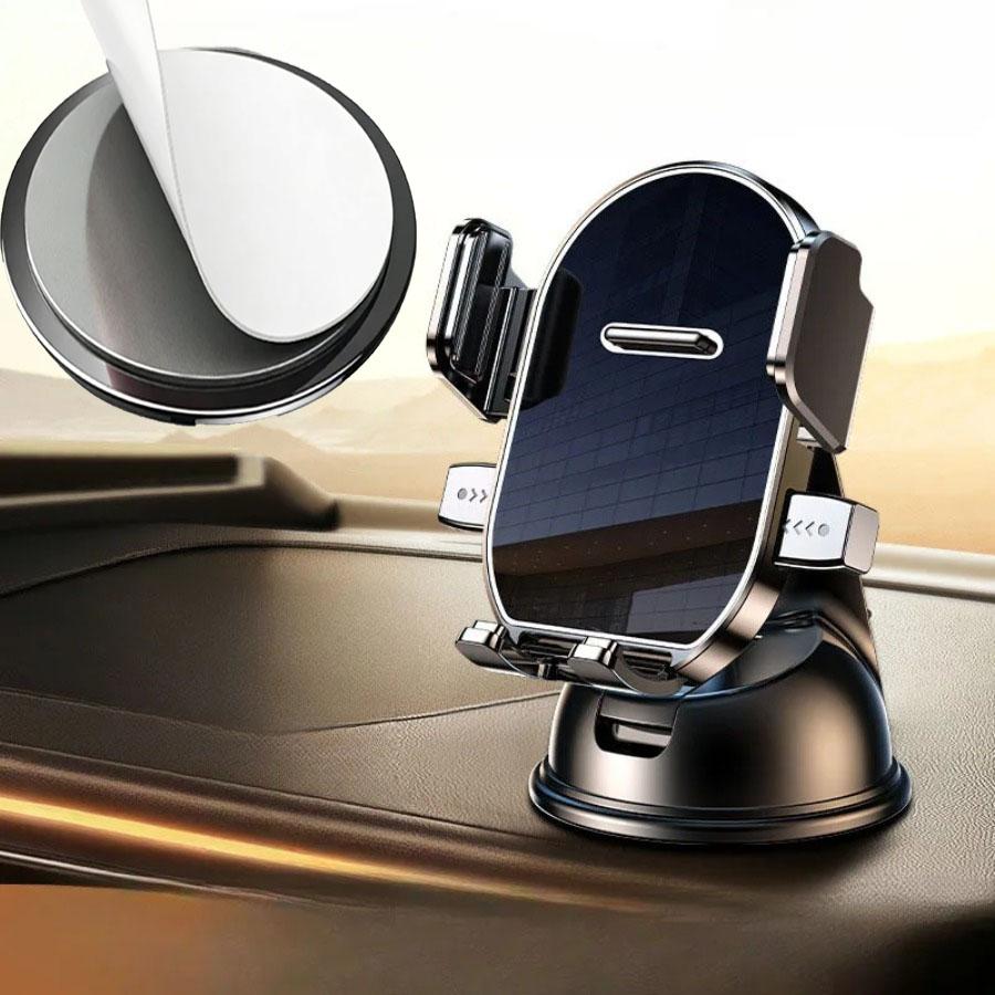 

360° Rotating Mini Suction Cup Car Mount with Extra Pad – Adjustable Phone Holder for iPhone 14-17 Ultra Compact Dashboard Stand