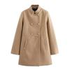 Fall and Winter New Women's Clothing Gold Button Decoration Wool Blend Double Breasted Stand Collar Coat Outwear 9037141