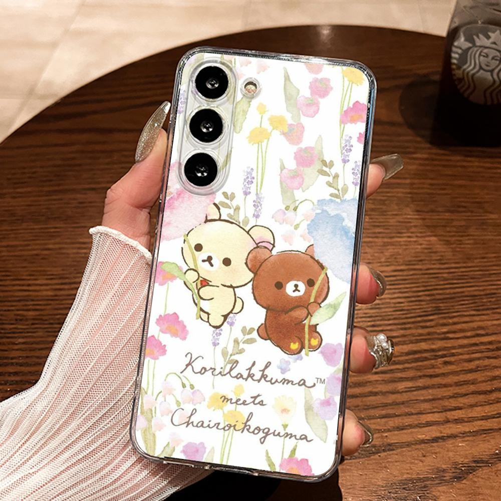 Cute R-Rilakkumas Bear Phone Case Silicone For Samsung S30,23,21,22,20 FE lite,S10,9,PIus Note20ultra Soft Transparent