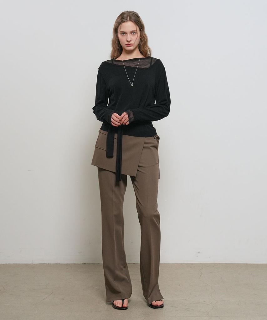 GENERALIDEA Tie Asymmetrical Layered Pullover [Black] / Gf1Lkp521