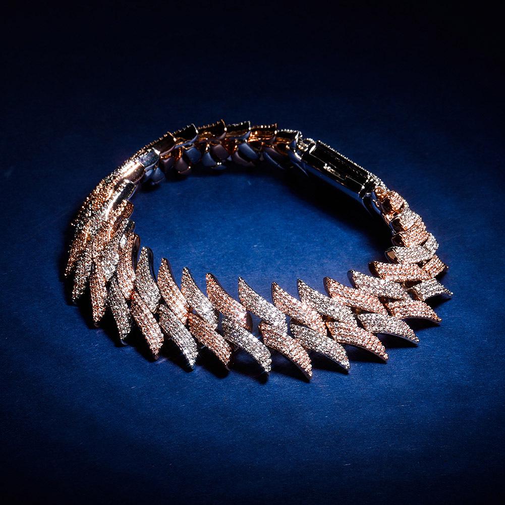 20mm Thorn Box Buckle Cuban Chain Zircon Hip Hop Men's Trendy Bracelet, Real Gold Plated
