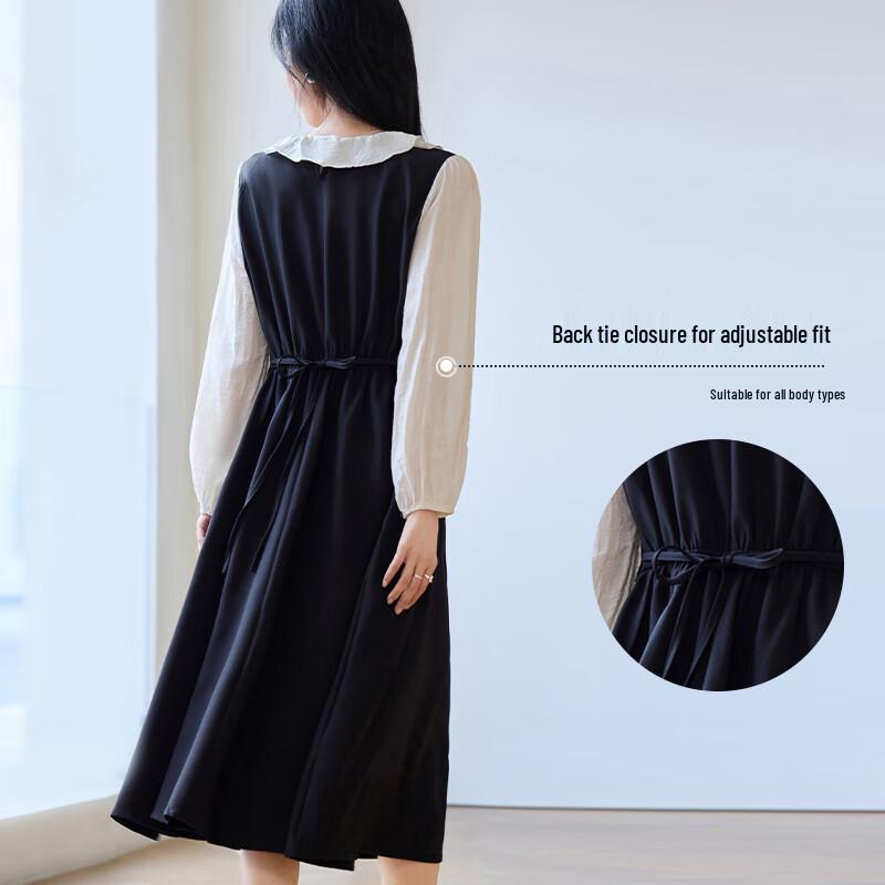 VICTORIA&VERA Ruffled Tie-Waist Faux Two-Piece Midi Dress