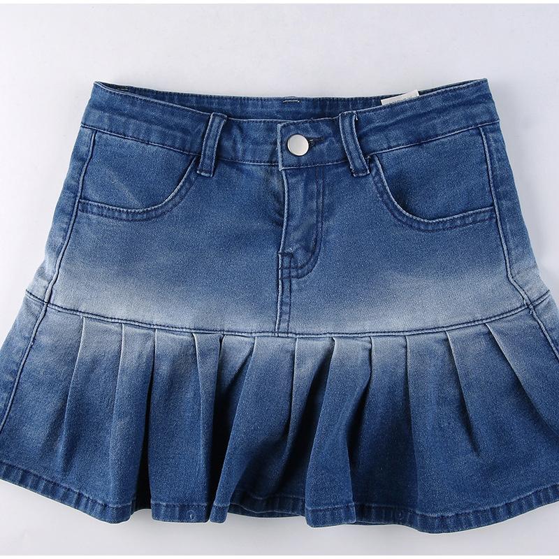 Fashion Denim Pleated Skirt Women High Waist Button Zipper Pocket Ruffle A-line Sexy Mini Skirts Female 2025 Spring Summer Lady Skirt