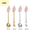 Cartoon Rabbit Christmas Dessert Spoon and Fork Set - Cute Party Favor Stirring Spoon
