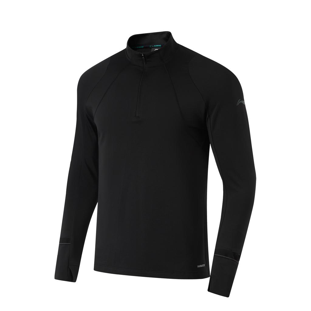 Li-Ning Plain Pullover Logo Long Sleeve T-Shirt Men Tops Black ATLU057-5