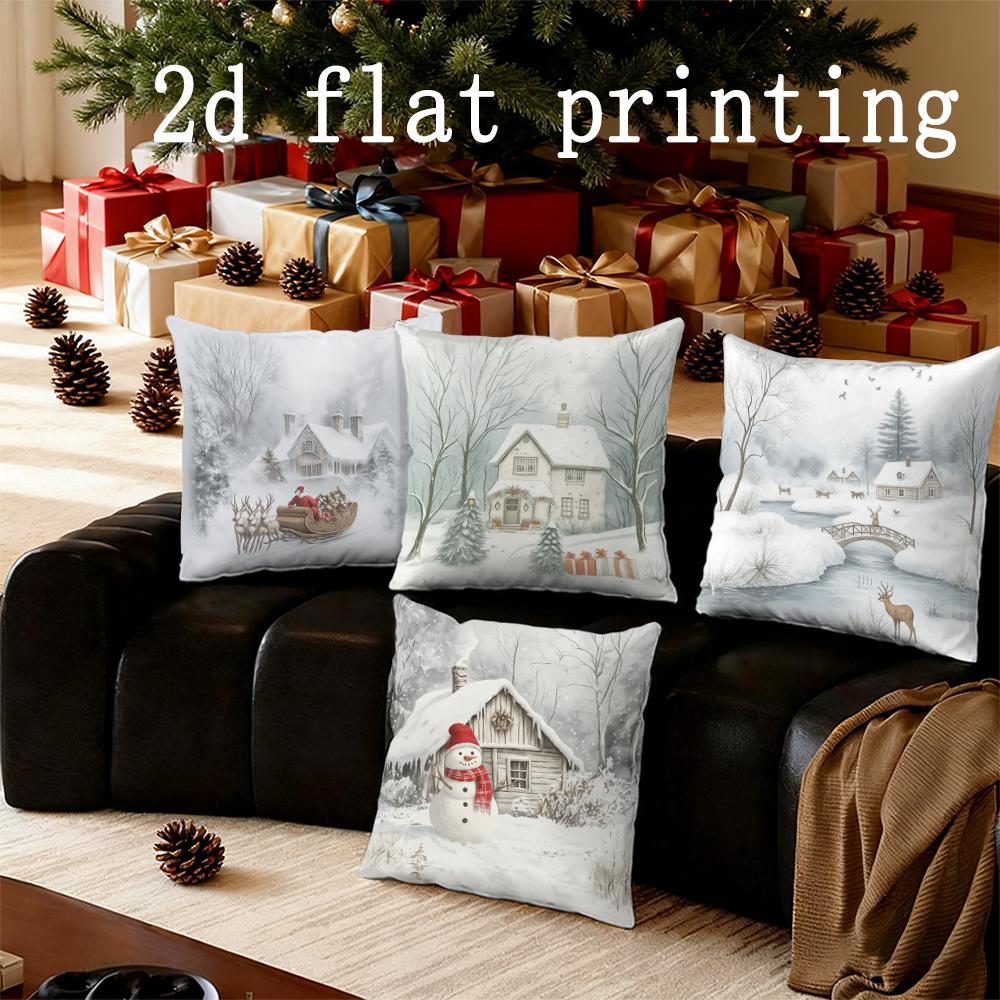 Home Decor Christmas Winter Scenes Pillow Covers Decor Pattern Cushion Cover Suitable for Sofa Bedroom Car Pillow Cover