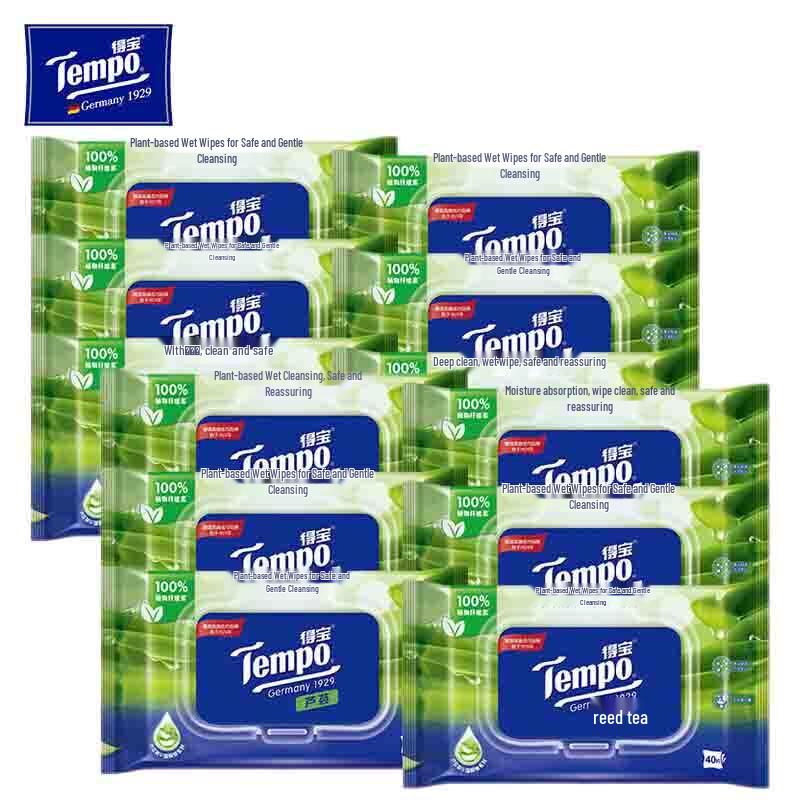 Tempo Aloe Portable Wet Wipes, 40 Sheets, 12 Packs