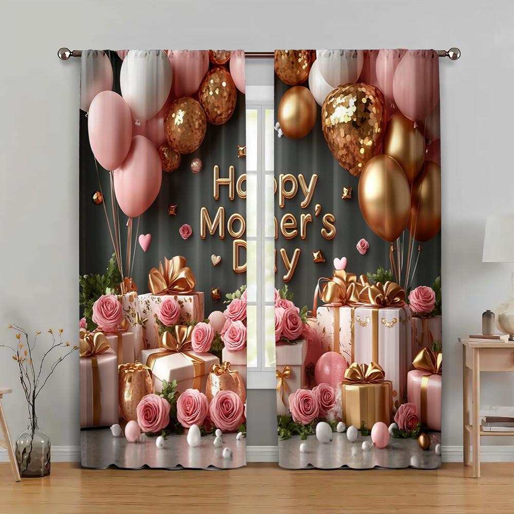 2pc,  Curtains Elegant Mother's Day Versatile Polyester Fabric,Without Electricity Holiday Decorations for Office Decoration