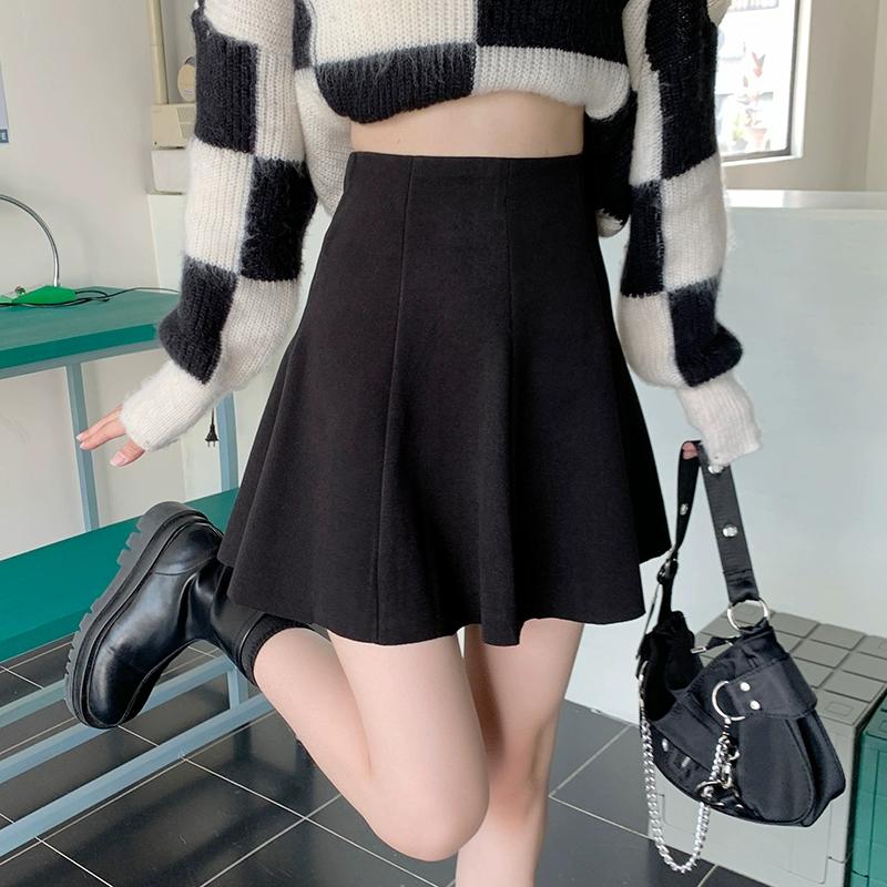 Woolen Skirt for Women  Autumn Winter Plus Size High Waist Small A-line Pleated Skirt Shorts Korean Fashion Clothing