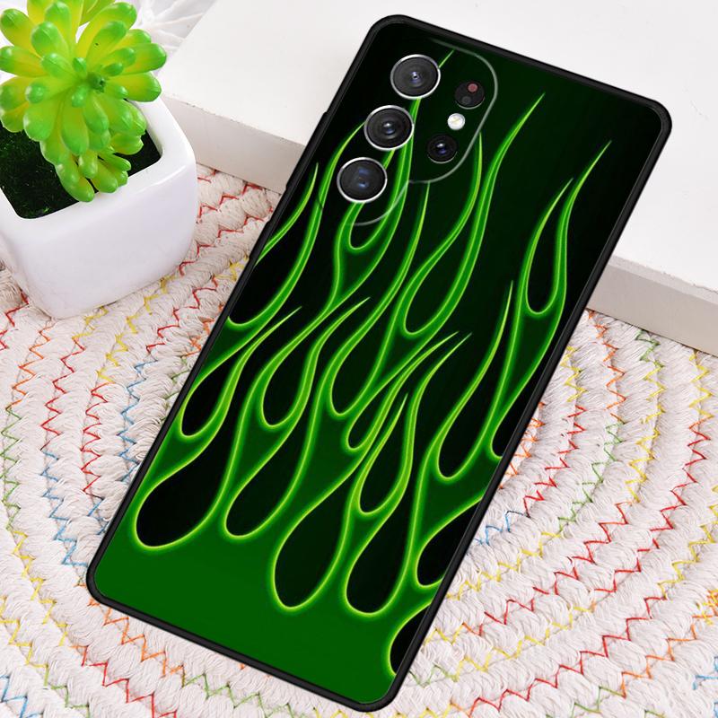 green flame Silicone Phone Case For Samsung Galaxy note 10 pro S26 S25 S24 S23 S22 S21 Plus S25Ultra Capa Cover