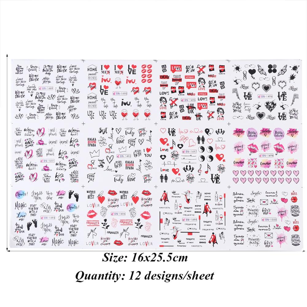 1 Set Valentines Liebesbrief Blume für Nägel Inschriften Nail Art Dekoration Nagel Wasser Aufkleber