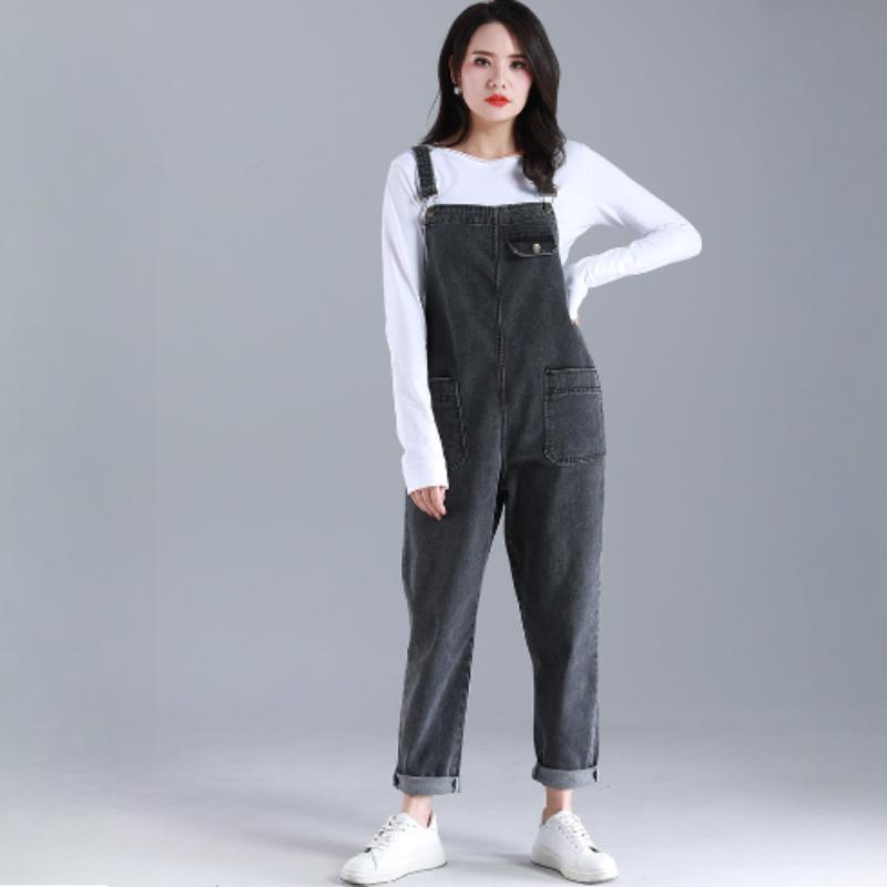 Women's Spring and Autumn Plus Size 8XL Fashion Loose Pocket Jeans  Overalls Shoulder Strap Jumpsuit Jeans