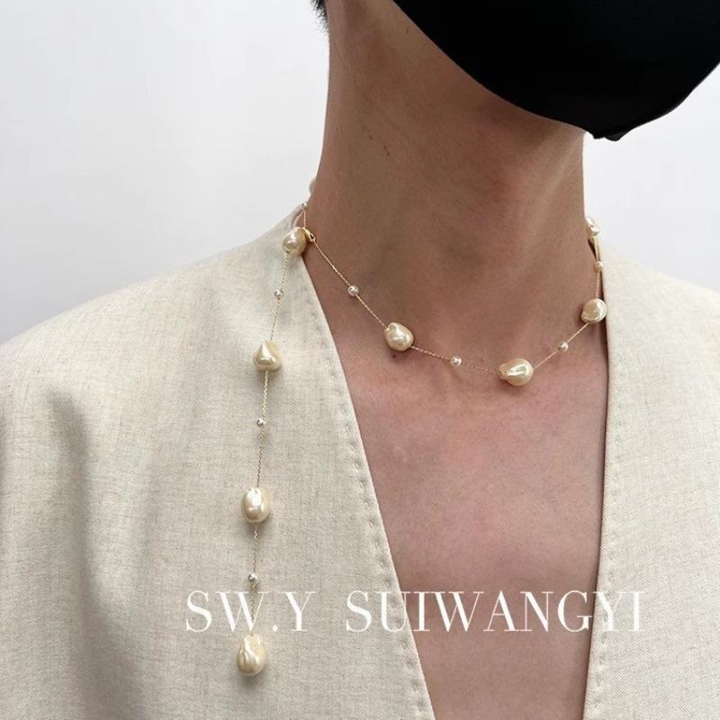 

Maduo Hemp Gray Gypsy Baroque Pearl Necklace Light Luxury Niche Collarbone Chain S925 Sterling Silver Pearl Neck Chain