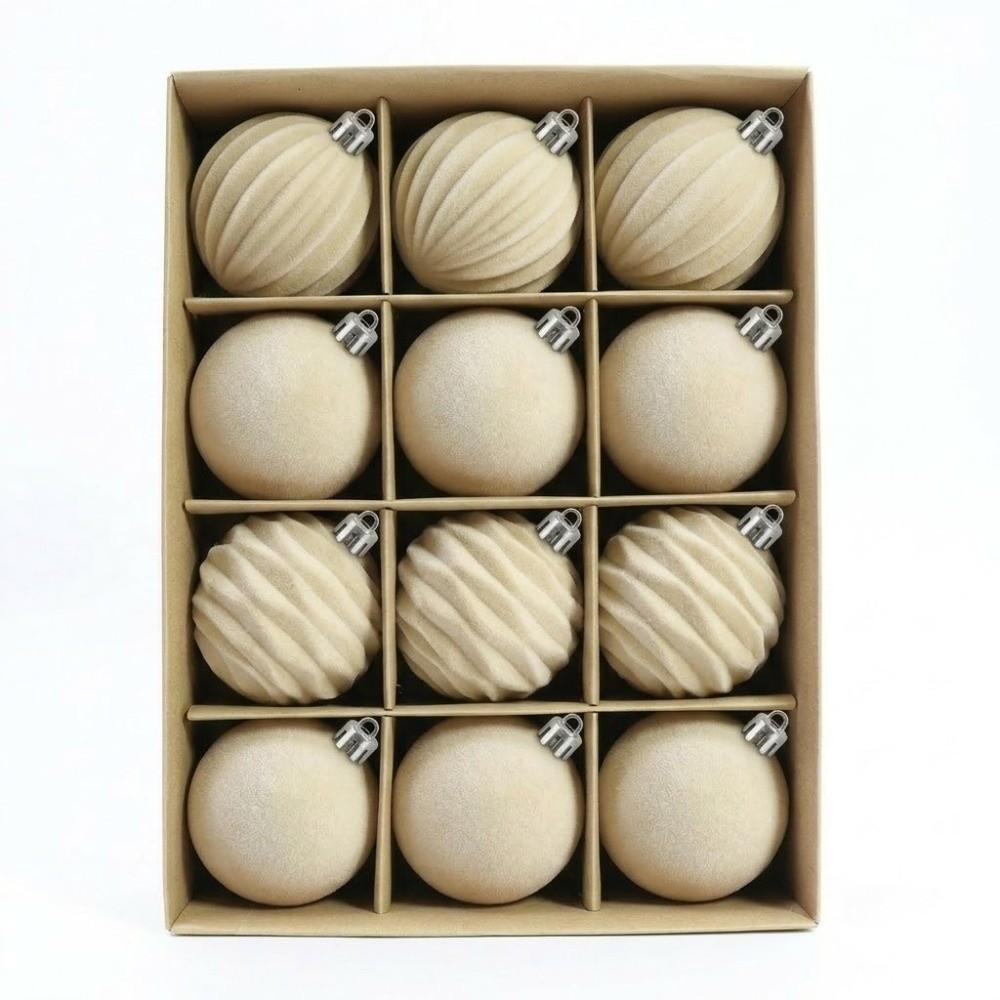 12Pcs Colorful Velvet Christmas Balls 6CM Xmas Hanging Pendants Ornaments For Home Decor
