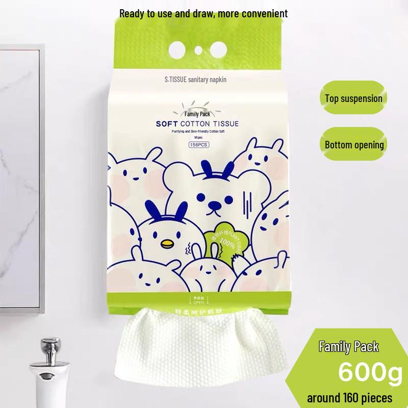 Wall-Mounted Family Pack: Extra Large Disposable Face Towels for Baby & Infant, Dry & Wet Use, Soft Cotton