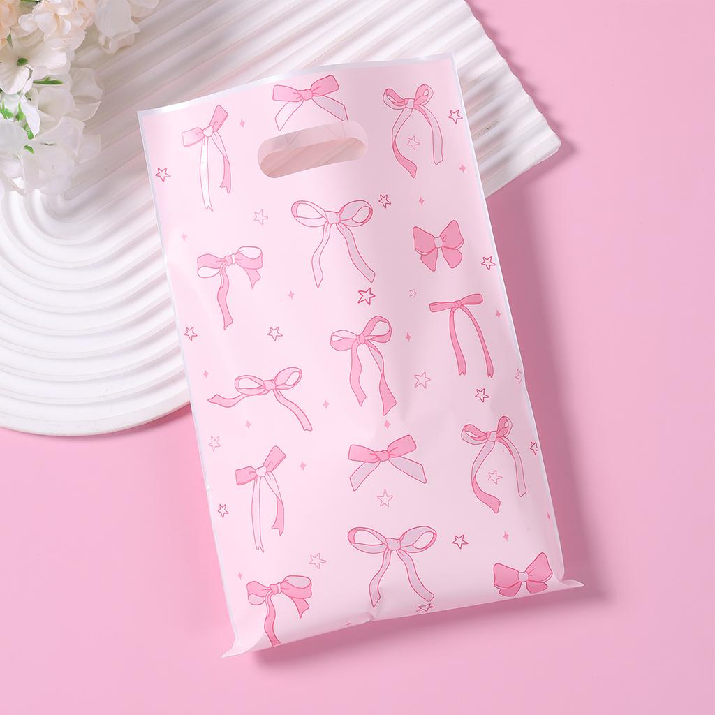 Girl Pink Bow Plastic Candy Bag Birthday Party Decor Kids Wedding Birthday Party Supplies Baby Shower Cookies Dessert Gift Bag