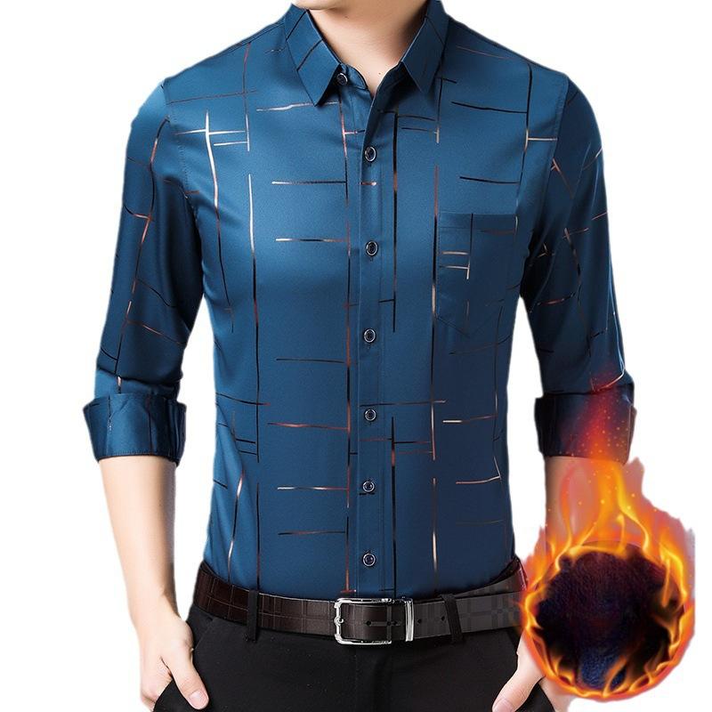 

Зимняя бронзирующая теплая рубашка для мужчин среднего возраста из утолщенного бархата, повседневная универсальная бархатная рубашка для папы 4XL