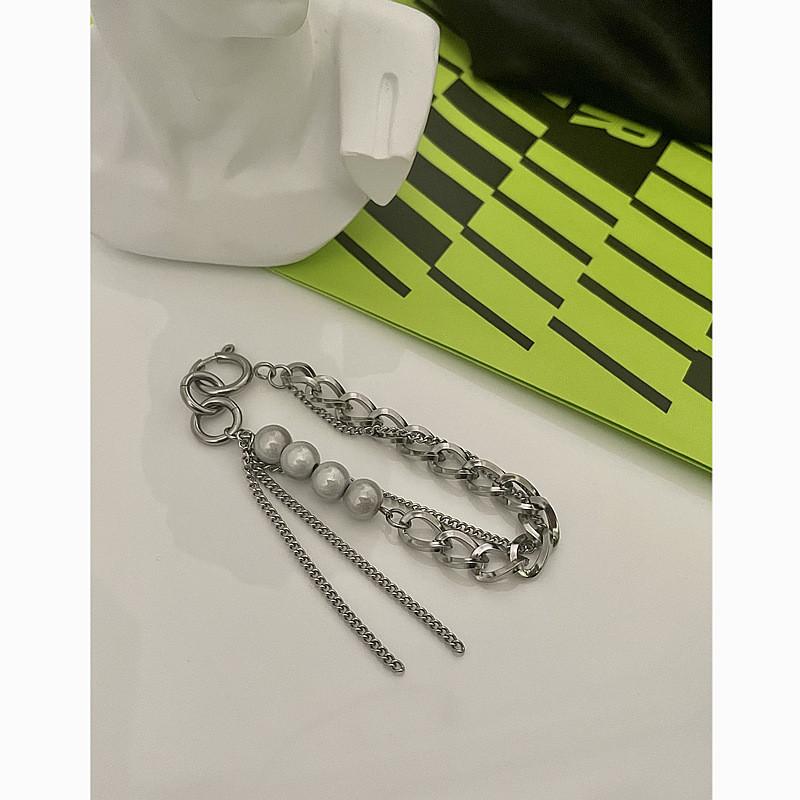 Geometric Reflective Bead Bracelet With Tassels For Unisex Fashion Accessory