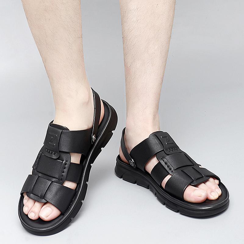 Men's Sandals 2024 Summer Fashion Comfortable Waterproof Anti Slip Leather Sandals Soft Sole Slippers Breathable Casual Shoes