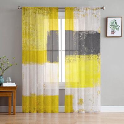 Oil Painting Style Abstract Geometric Yellow Sheer Curtains for Living Room Decor Window Curtains Kitchen Tulle Voile Curtains