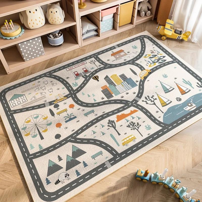 Cartoon Car Traffic Carpet Children's Room Climbing Mat Home Non-Slip and Dirt Resistant Living Room Mat Home Decoration Rug