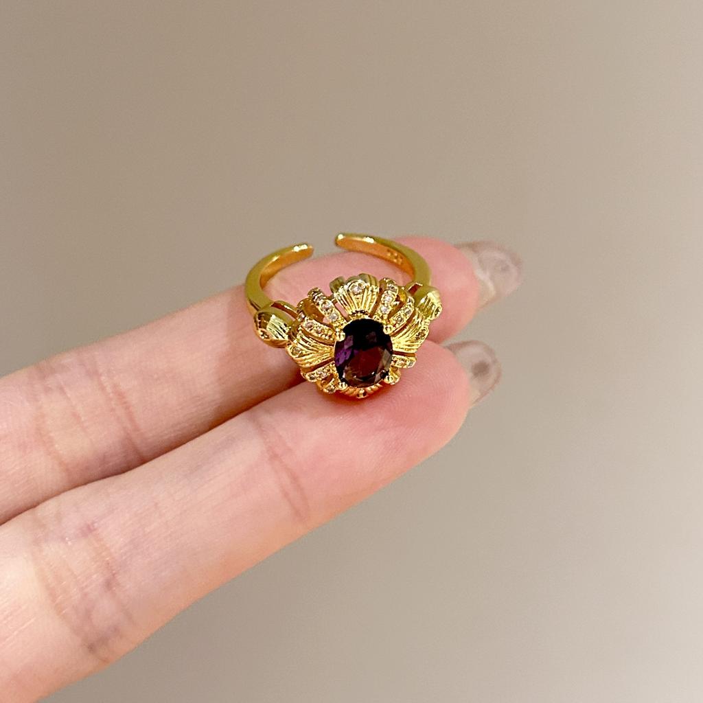 Medieval Brushed Diamond-encrusted Zircon Ring for Women Does Not Fade, Light Luxury and Versatile Open Index Finger Ring Jewelry.