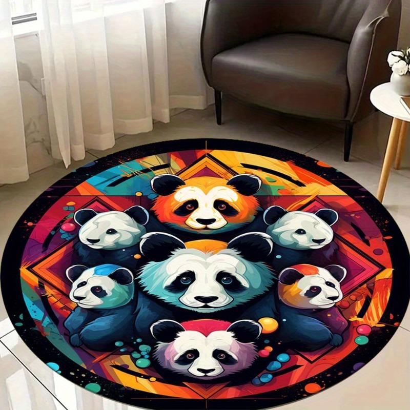 Colorful Panda Round Rug Flannel Soft Floor Mat for Kids Room Nursery Decor Animal Theme Carpet Play Area Non Slip Washable