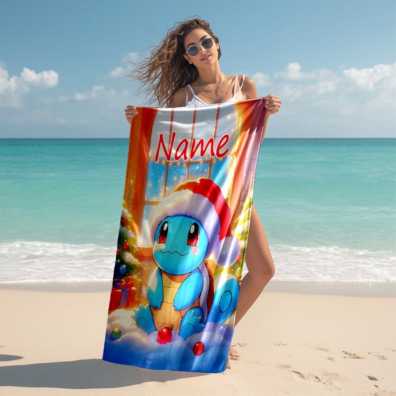 Personalized customized proof beach towel with Pokémon pattern - soft, absorbent,quick-drying,perfect swimming,camping&bathing