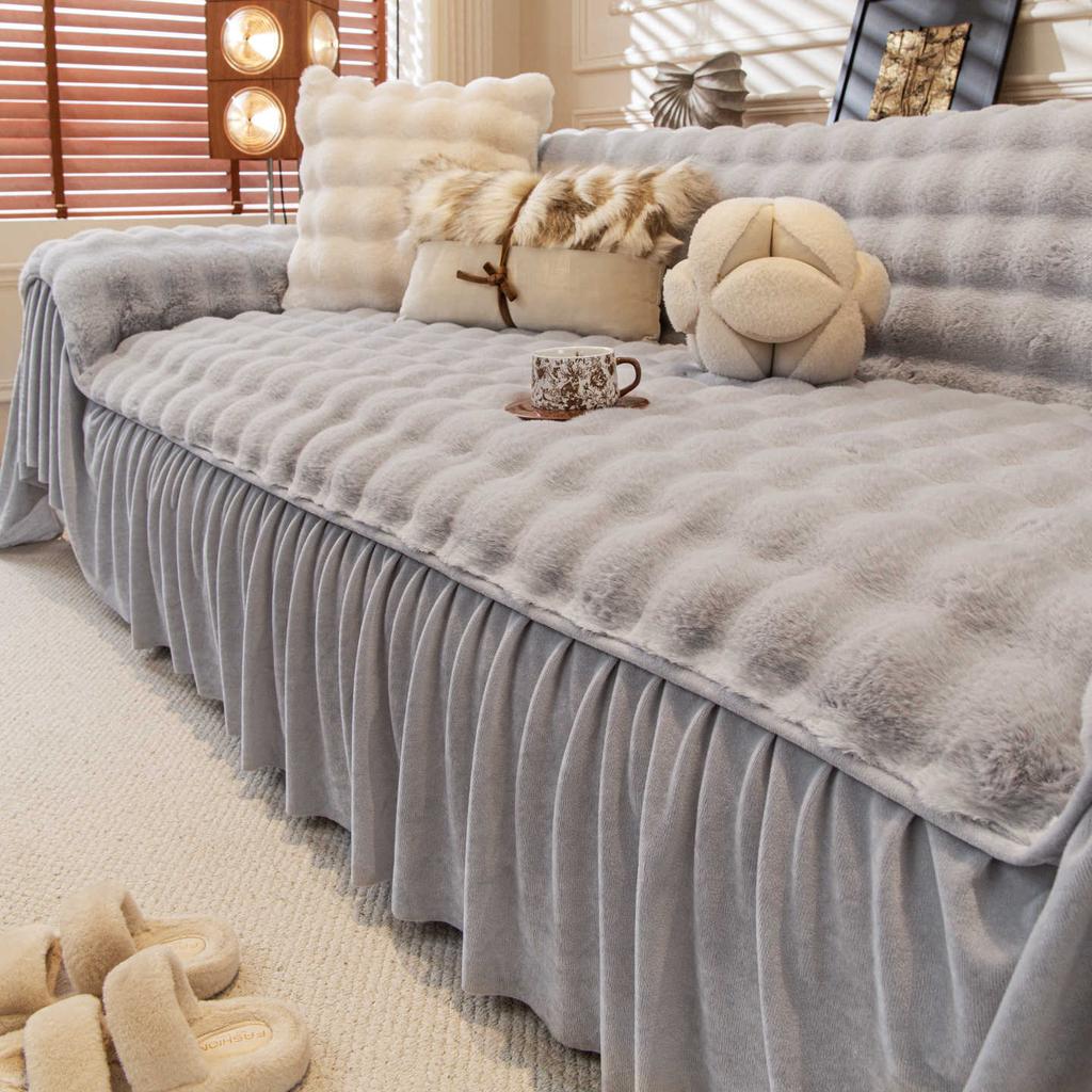 New Winter Rabbit Plush Warm Plush Sofa Cushion Thickened Non Slip Cushion Leather Sofa Cover Cover Cloth