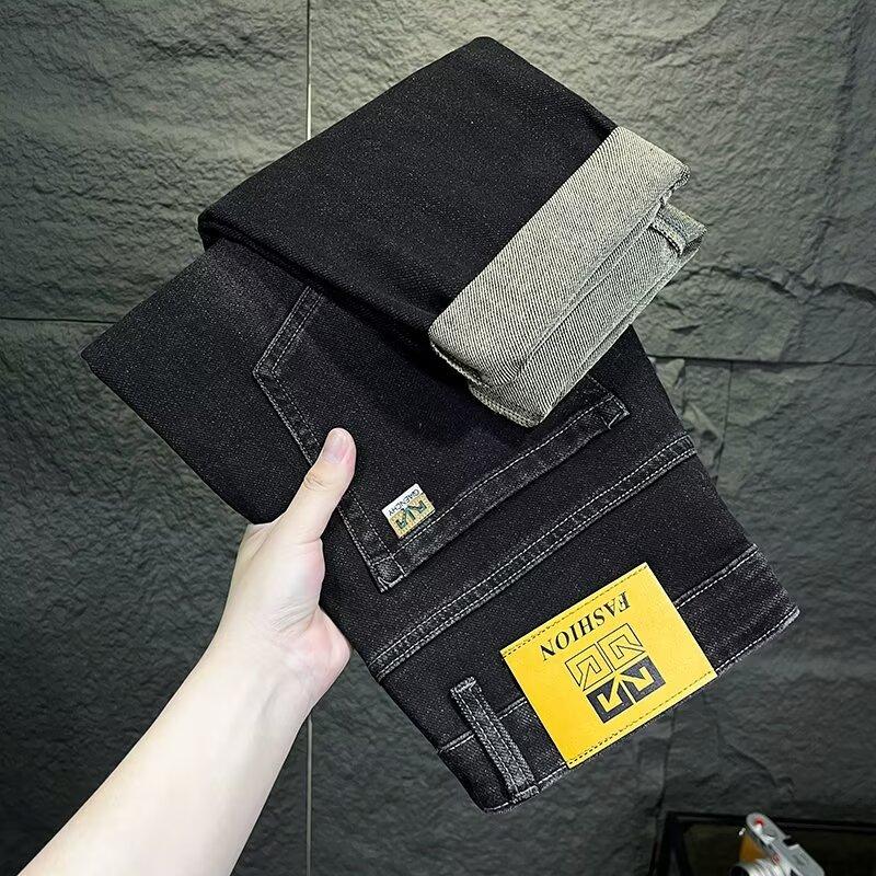 Men's Jeans New Autumn Slim Straight Pants Embroidered Washed Korean Style Trendy Versatile Long Pants