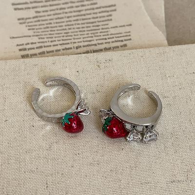 Sweet And Delicate Oil Dripping Strawberry Zircon Open Ring Female Niche Gentle Fashion Personality Versatile Ring Ring