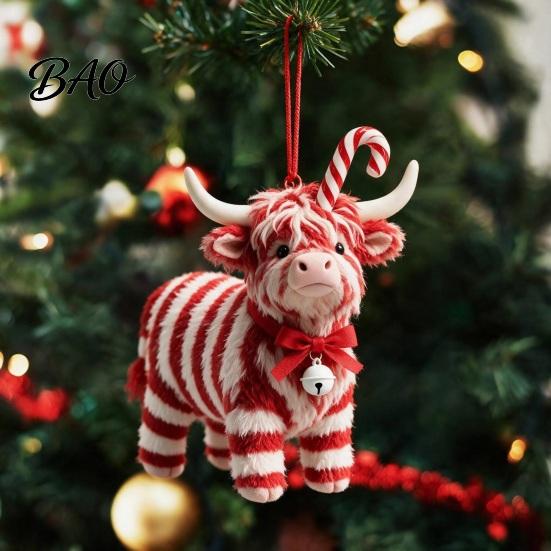 Lightweight Gifts for Friends Family Highland Yak Ornament Christmas Tree Hanging Decor, Cute 2D Flat Kids Room Decorations Acrylic Pendant with Gold