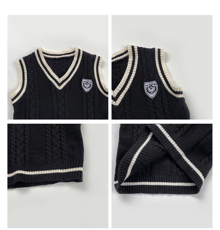 Dziecięca kamizelka swetrowa w stylu college - Wiosenno-jesienna dziergana kamizelka dla chłopców i dziewcząt