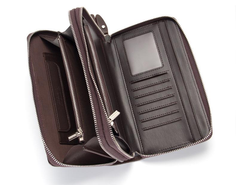 Men's High-Capacity Luxury Wallet and Phone Bag with Double Zipper and Multiple Card Slots