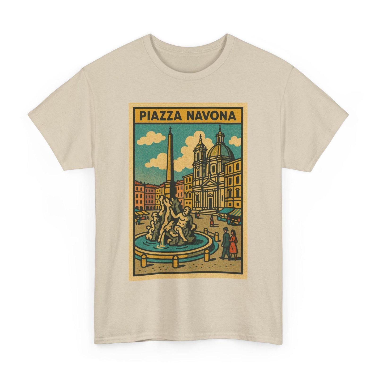 Piazza Navona T-Shirt: Retro Comic Rome Landmark Tee 3XL
