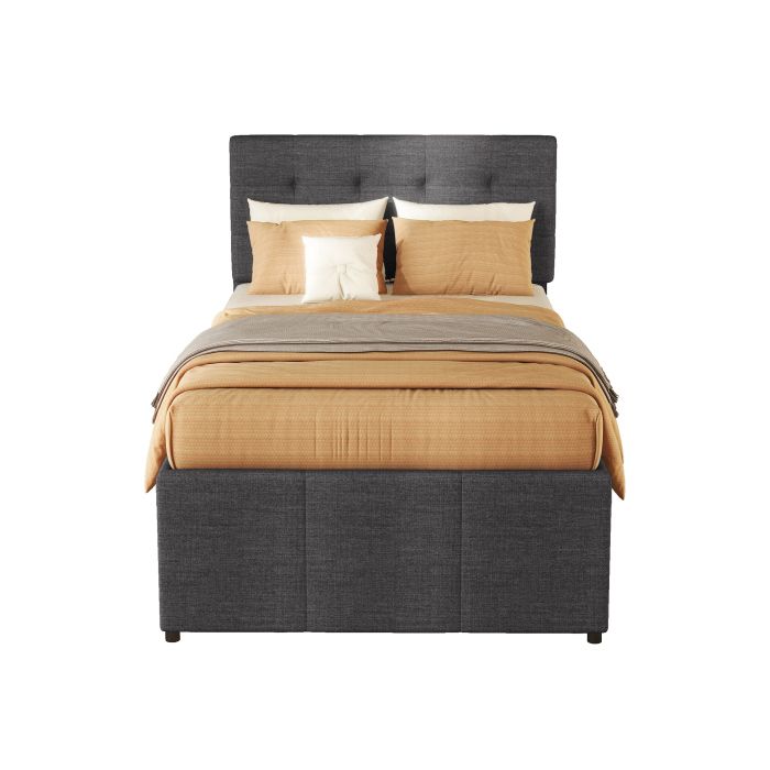 Lit Extensible - MUVOE - 90x200cm - Tête De Lit Réglable - 3 Tiroirs De Rangement - Gris