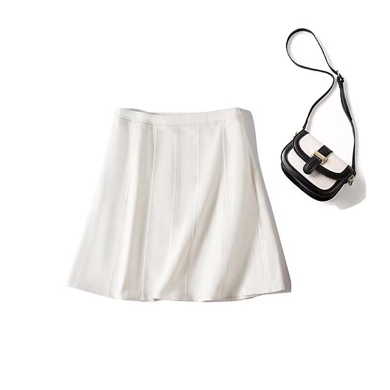 

MD Women clothes High Sense Simple Casual Versatile Sexy White Pure Cotton Denim Half-Length A- line Skirt 05214300251 White L