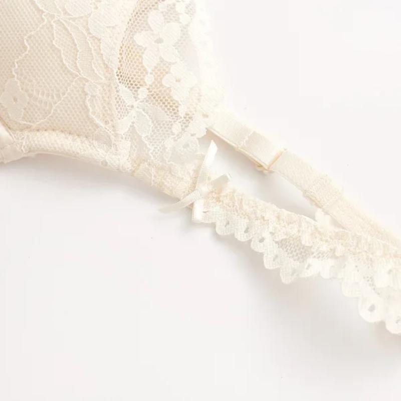 New Women Lace Flowers Embroidery Lingerie Set Sexy Hollow Thin Cup Push Up Bra Summer Comfort Underwear Adjustable Strap Bras