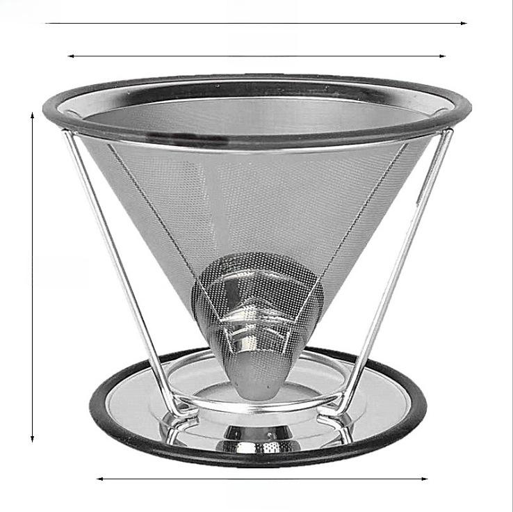 304 Stainless Steel Double-Layer Coffee Filter with Stand - Paper-Free Drip Funnel for Hand-Brewed Coffee