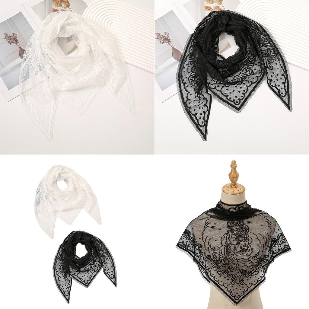 Woman Mantilla Shawl Wedding Church Lace Trim Scarf Soft Floral Scarf Veil Wedding Headwear Mantilla