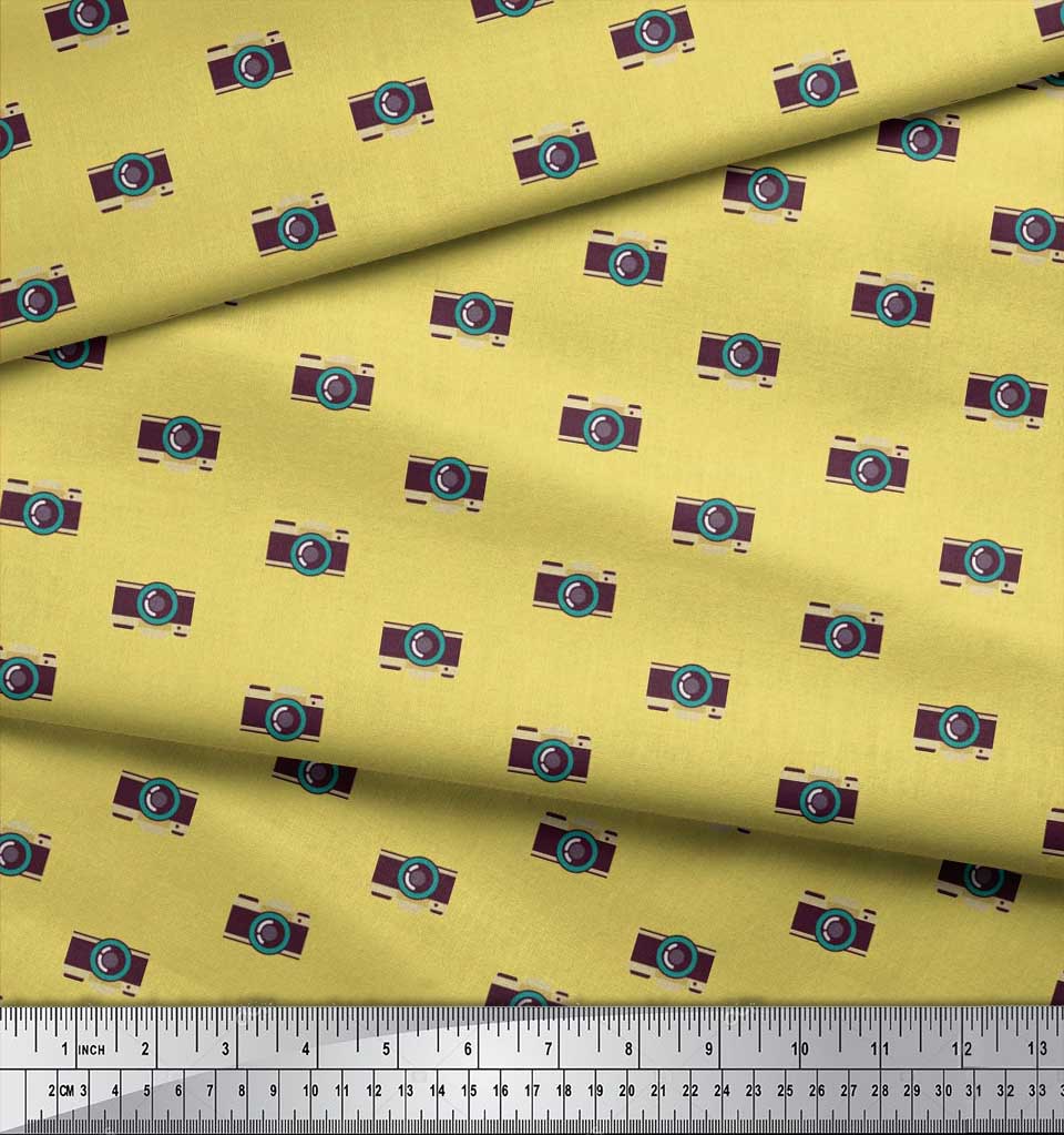 Soimoi Japan Crepe Satin Fabric Camera Shirting Fabric Prints By Metre 42 Inch