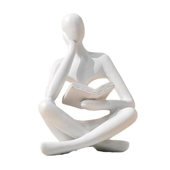 Resin Thinker Statue Bookshelf Decor, Abstract Reading Figure Sculpture, Modern Office Desk Ornament, Inspirational Gift for Teachers & Book Lovers