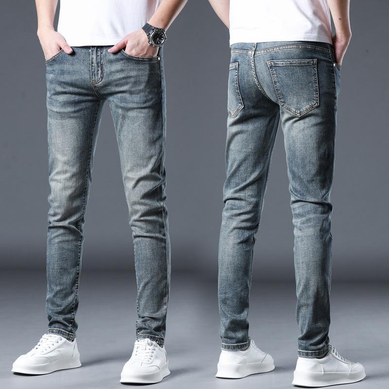 Nowe letnie jeansy, obcisłe, rozciągliwe, długie, casualowe spodnie męskie z dziewięcioma punktami