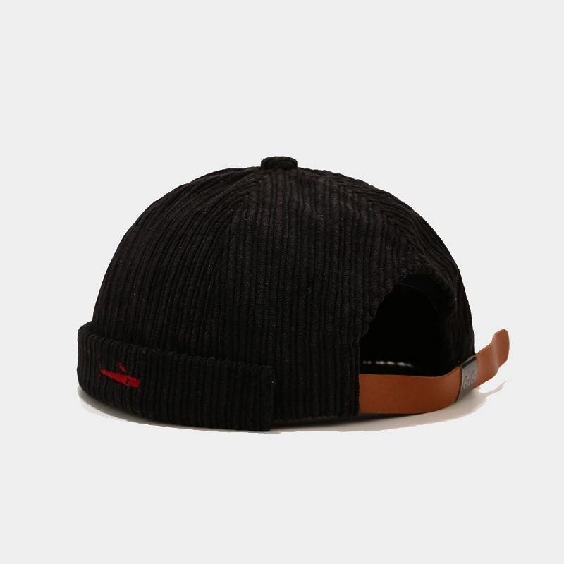 Retro Docker Cap Brimless Hat Skullcap Solid Color Corduroy Adjustable Hip Hop Landlord Hat Unisex Skullies Beanie Melon Cap