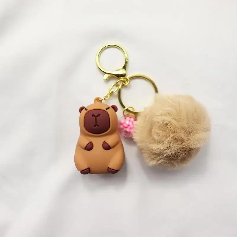 1PC Cartoon Capybara Plush Keychain Kawaii Backpack PVC Pendant Decoration Keyring Accessories Anime Lover Gifts