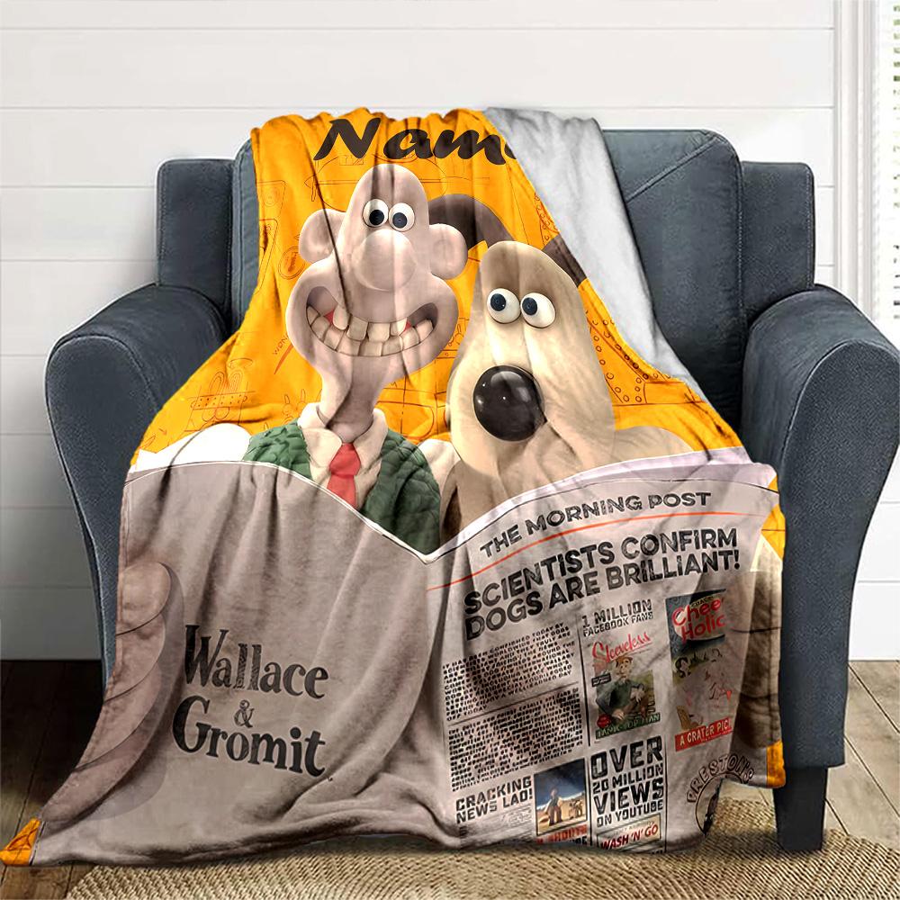 Personalisierbare Decke mit Namen Personality Wallace und Gromit, Weich & Warm, für Sofa, Büro, Bett, Reise, Mittagspause, Geschenk, Geeignet für Alle Jahreszeiten