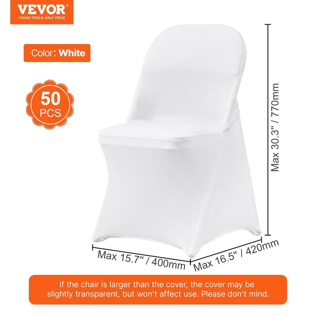 50PCS White Stretch Spandex Folding Chair Covers, Universal Fitted Chair Cover, Removable Washable Protective Slipcovers, for Wedding, Holiday,