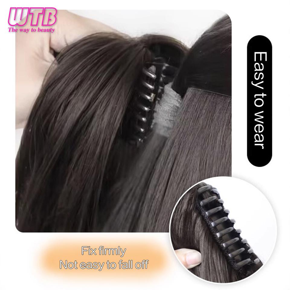 WTB Damen-Haarverlängerung, synthetischer kurzer, lockiger Pferdeschwanz, Clip-Haarverlängerung, schwarzbrauner Pferdeschwanz