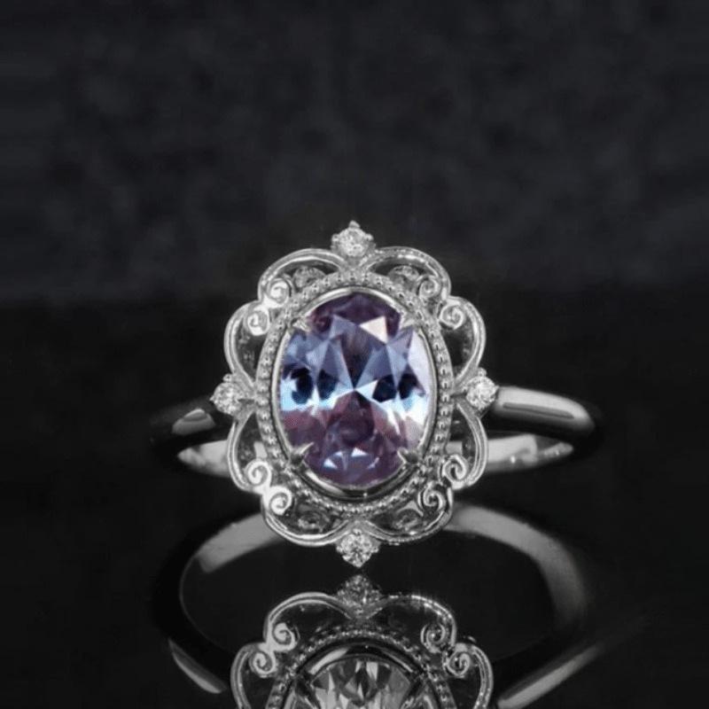 Yun Miao Purple Zircon Retro Ring - European & American Style Hand Jewelry